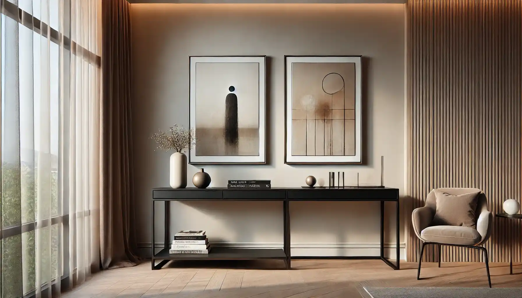 Wall with two abstract paintings