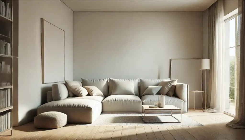 A cozy minimalist living room corner with a modular sofa